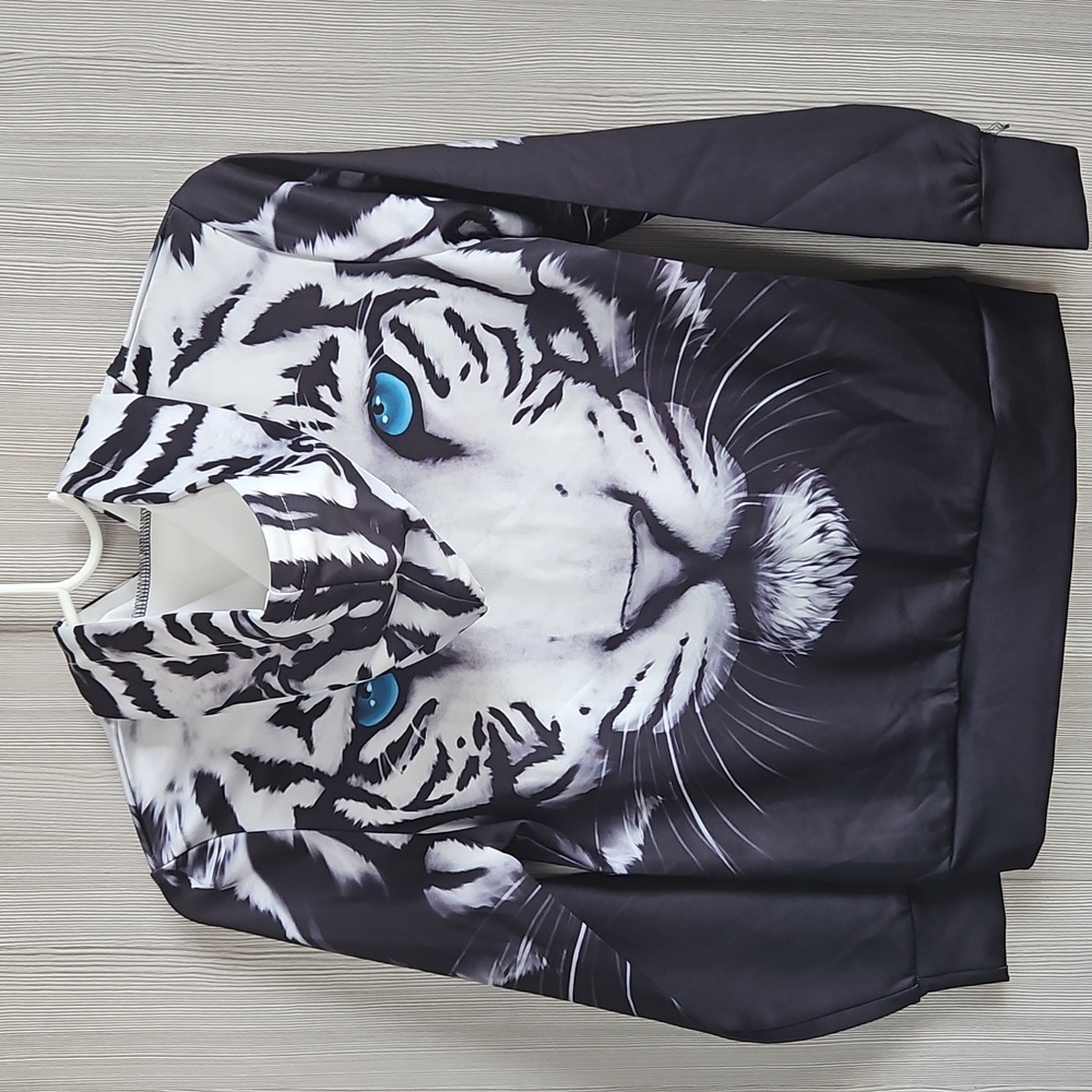 Black and White Tiger Print Kids Hoodie - Picture 2 of 7